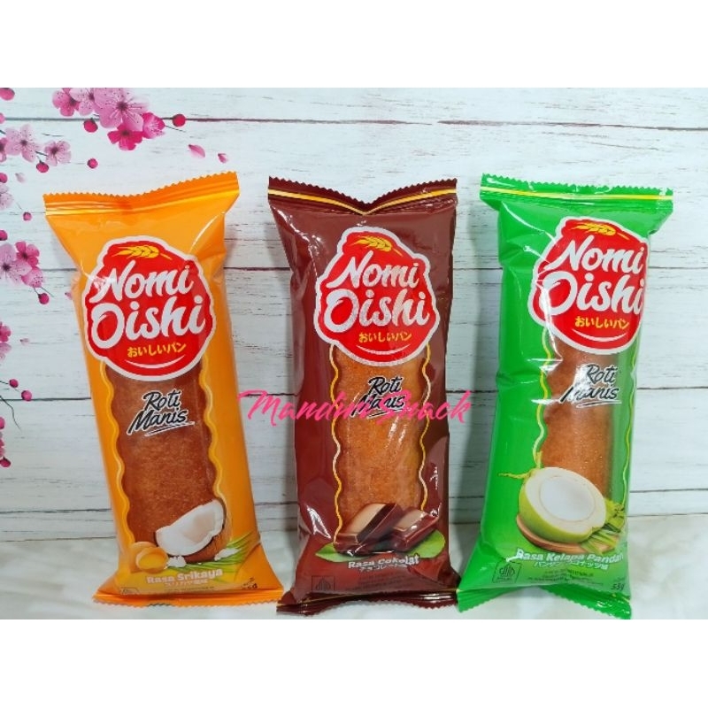 

ROTI MANIS OISHI NOMI Ukuran Jumbo 55 gram ( Varian Rasa Kelapa Pandan, Coklat, Srikaya ) Exp aman