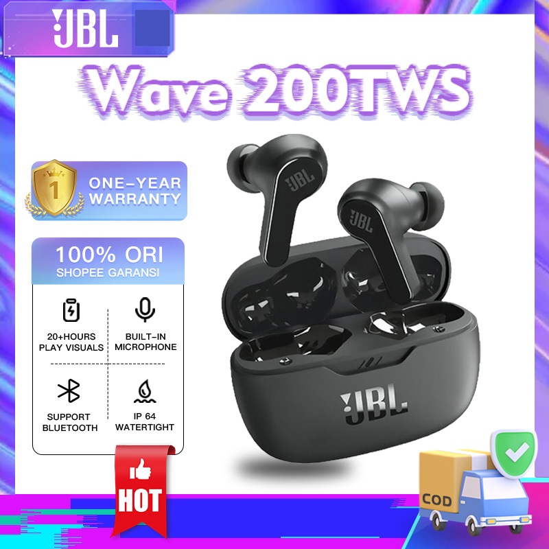 8K7V [100%Asli] Headset Bluetooth Jbl Wave 200Tws Wireless Earphone Garansi 1 Tahun Tws