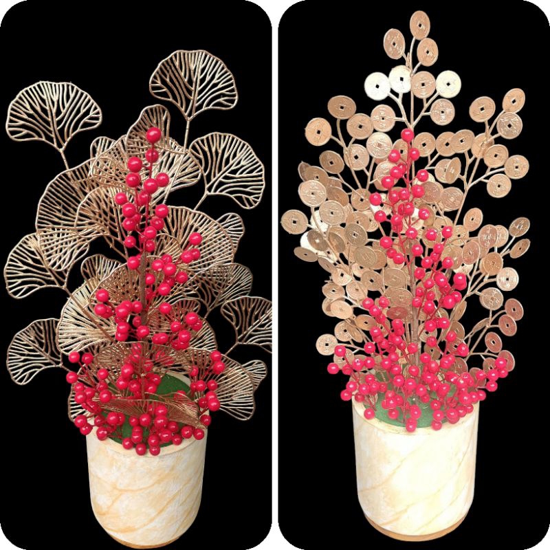 [Bunga set pot] Read bean ceri extra jumbo /Bunga artificial hiasan meja /Bunga hiasan meja sudut /B