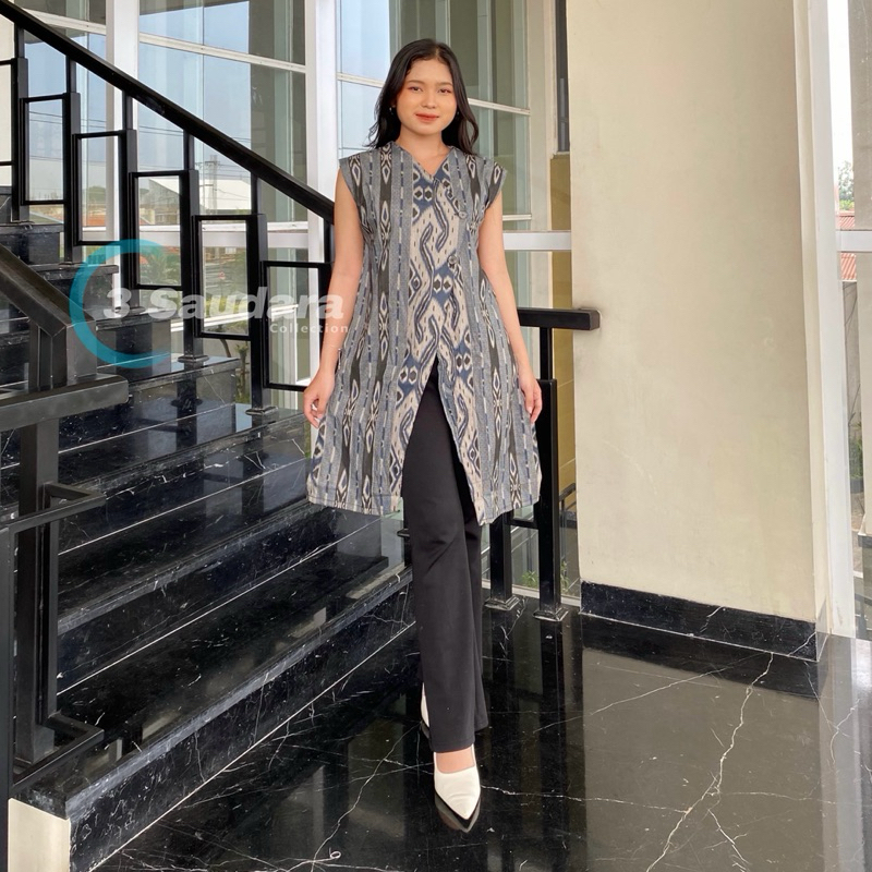 BEST SELLER LONG CARDI BATIK ATASAN WANITA MODERN OUTER PANJANG TANPA LENGAN