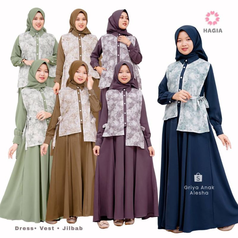 Oribelle Indonesia Hagia gamis Dress muslim couple ibu dan anak remaja set vest jilbab