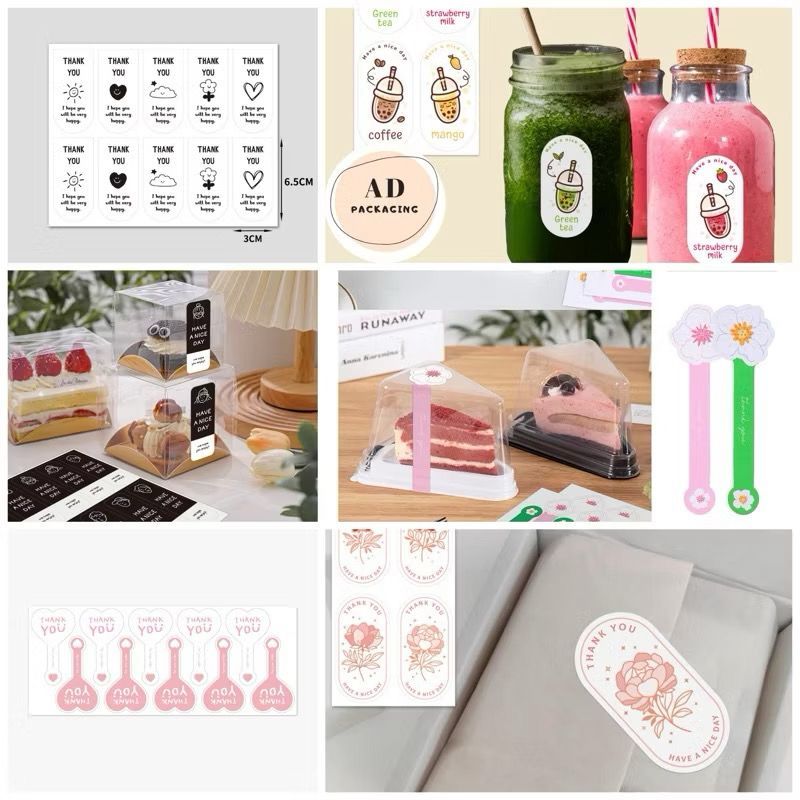 

100pcs Stiker Box Kue Stiker Mika Kue Stiker Label Dus Stiker Tempel Dus Stiker Thank You Stiker Label Segel Box Dus Stiker TQ Handmade