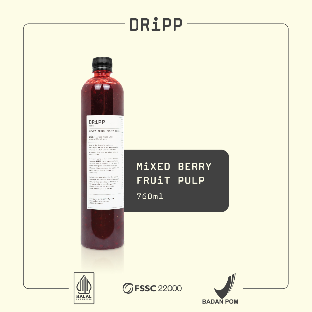

DRiPP Mixed Berry Fruit Pulp (Sirup Rasa Bubur Buah Berries) Untuk Minuman Kafe and Restoran