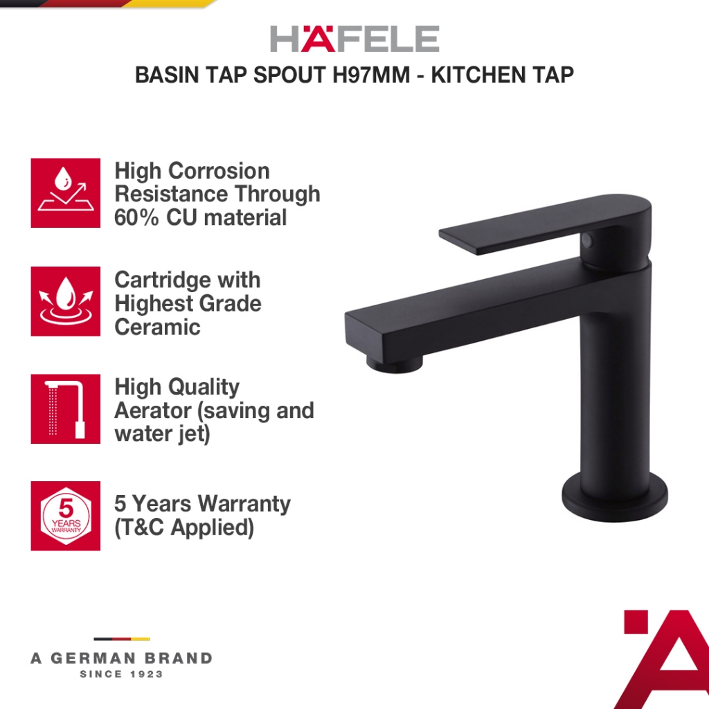 Hafele Basin Tap Spout H97MM Black Edition - Keran Air Washtafel