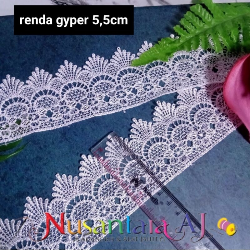 Renda gyper 5,5cm, renda gyper putih 5,5cm, renda gyper 5cm per yard