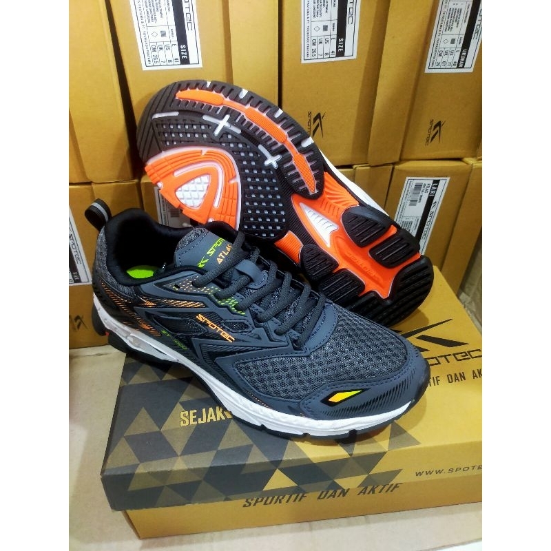 sepatu running pria original merk Spotec Atlas abu hitam/orange