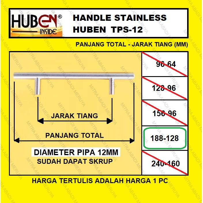 Tarikan Laci Tarikan Lemari Handle HUBEN TPS12 188-128