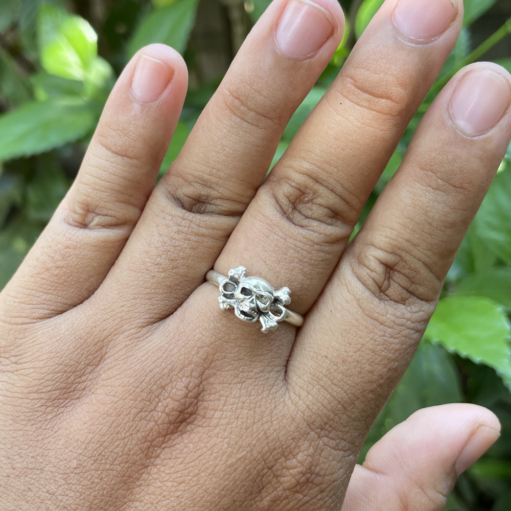 Cincin Ring Perak silver Bali Asli 925 Ukir Tengkorak Skull Kecil Midi Wanita Pria Laki Custom Etnik