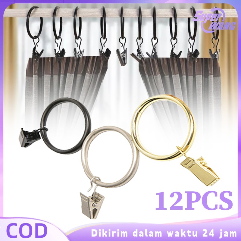 12pcs Ring Pengait Gorden Ring Gorden Jepit Ring Pipa Gorden Ring Penjepit Gorden Pengait Gorden