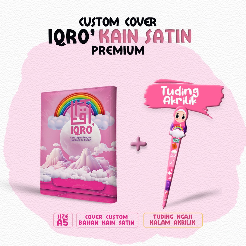 

DP - Cover Iqro Anak Hanya Cover saja Bisa Custom Pakai Nama , tanpa Iqro ukuran A5 Bahan Satin ( Banyak Varian , Lebih Eksulisif ) Motif pelangi