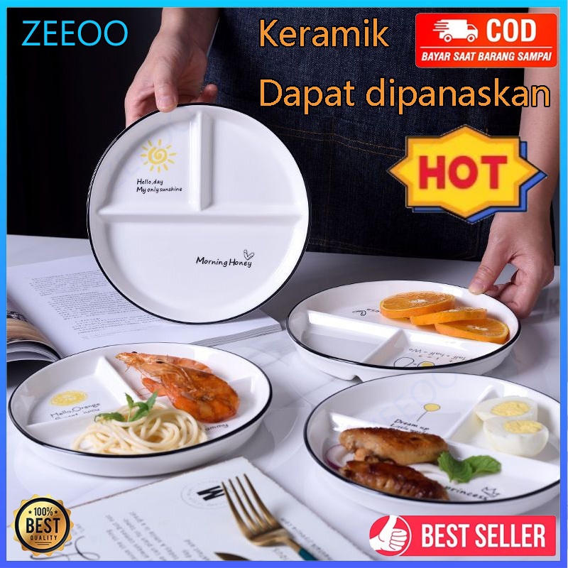 Piring Sekat Tiga Diet Keramik Estetik ala Korea / Keramik Estetik Piring Makan Terkotak / Piring Sa