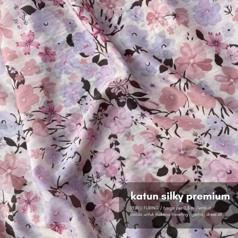kain katun silky premium motif bunga / kain semi sutra motif bunga