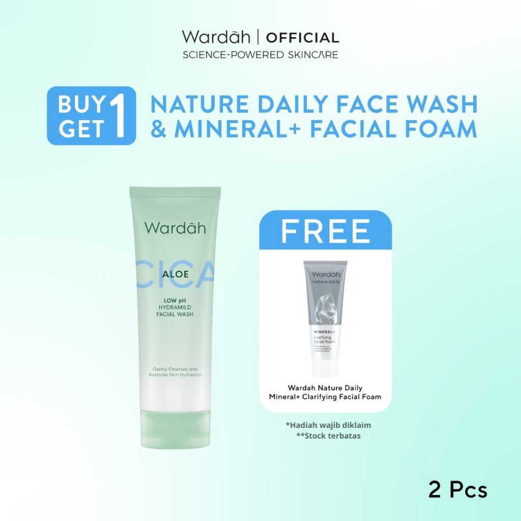Wardah Cica + Aloe Low pH Hydramild Facial Wash Nature Daily - Sabun Cuci Muka Membersihkan secara L