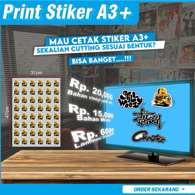 

STIKER CUSTOM A3+ DIE CUT , SATU LEMBAR JADI BANYAK ,STIKER ANTI AIR