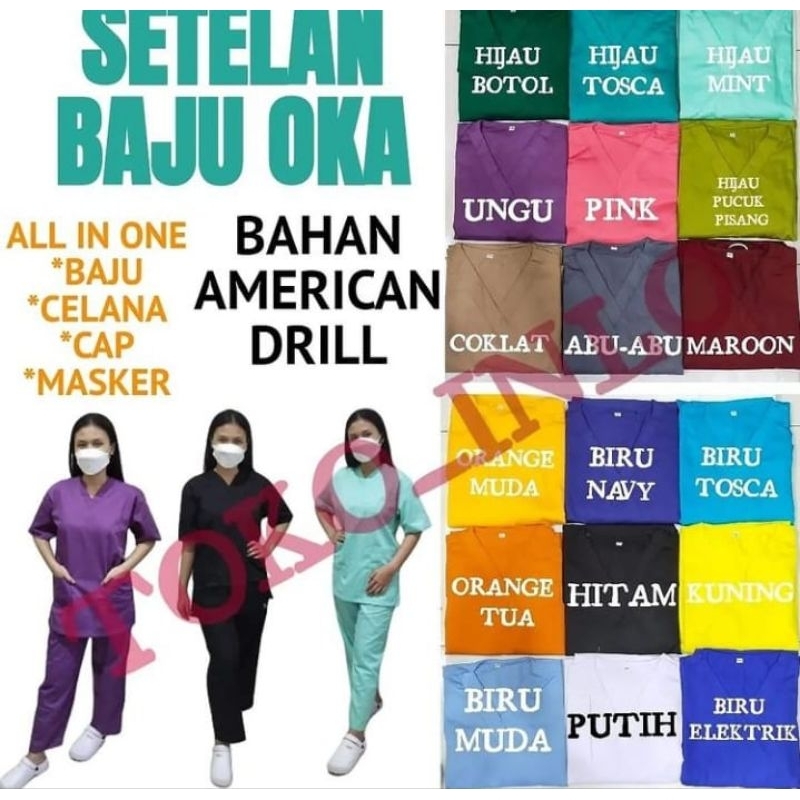 Baju OKA Lengan Pendek / lengan pendek / Baju Jaga / Bahan American Drill / OK Bidan Perawat Dokter 