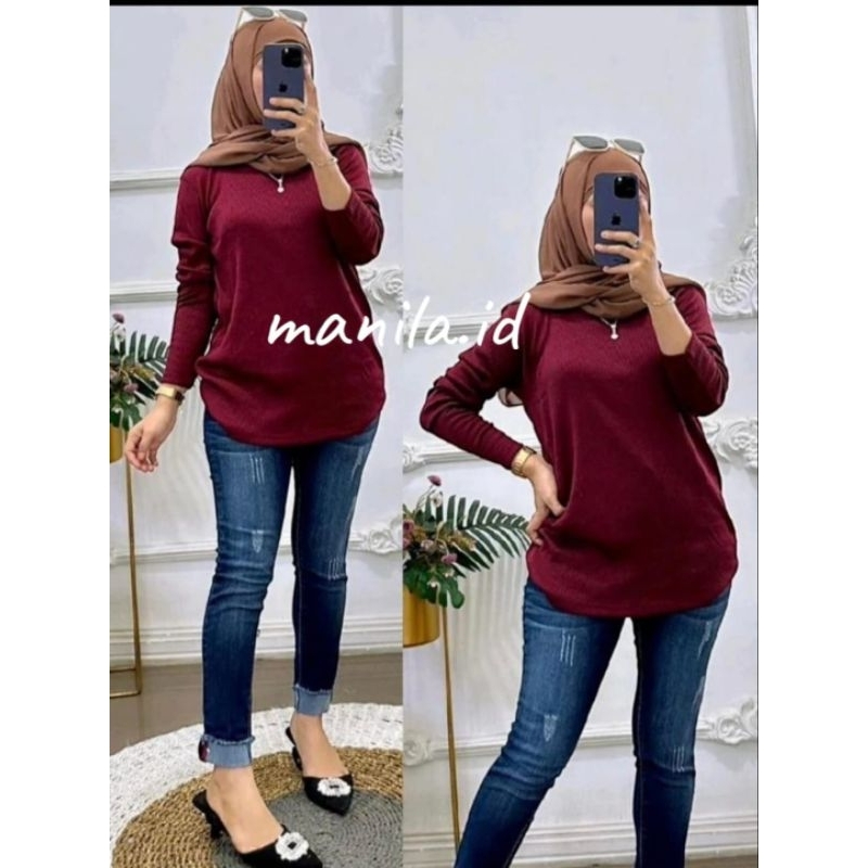 kaos polos lengan panjang/kaos rib oblong lengan panjang wanita
