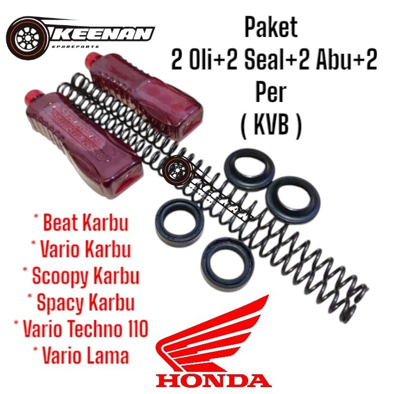 Paket [ 2 OIL + 2 PER + 2 SEAL + 2 ABU ] ( KVB ) Untuk Motor : Beat Karbu, Vario Karbu, Scoopy Karbu