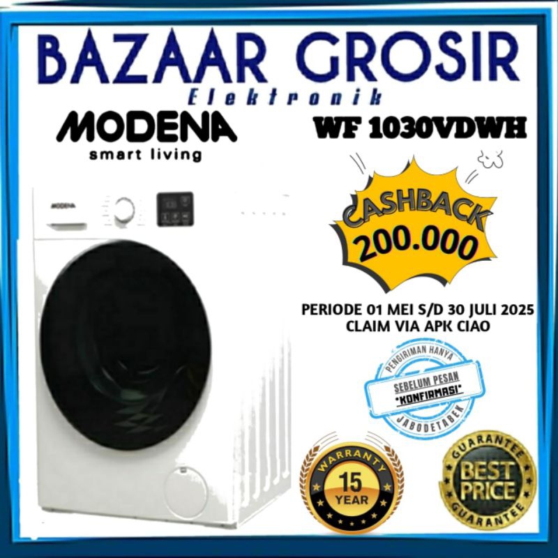 Modena WF 1030 VDWH / WF-1030 VDWH / WF1030VDWH Mesin Cuci Front Loading 10.5Kg