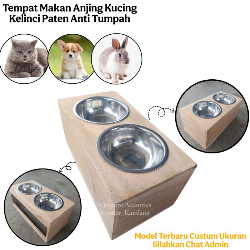 Tempat Makan Minum Kucing Anjing Kelinci Kotak Paten Anti Tumpah