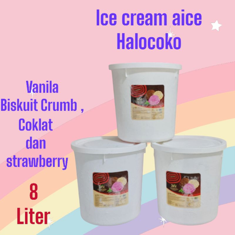 

ICE CREAM AICE HALOCOKO 3in1 vanila biskuit crumb NEOPOLITAN 8 LITER AICE 3 IN 1 BUCKET MURAH ESKRIM EMBERAN MURAH BEKASI