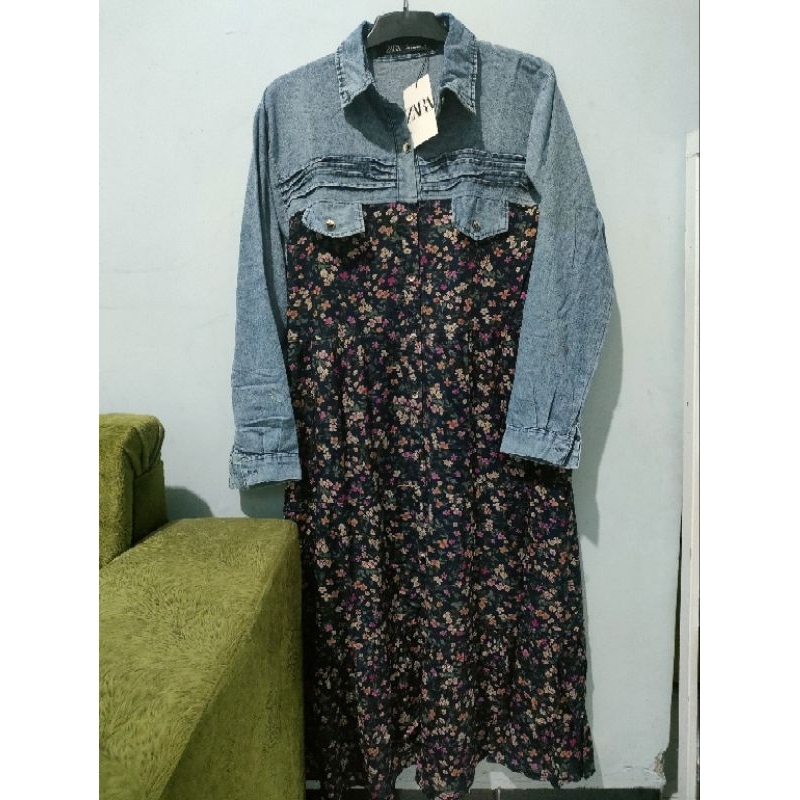 Sale Ambyar midi dress rayon kombinasi jeans