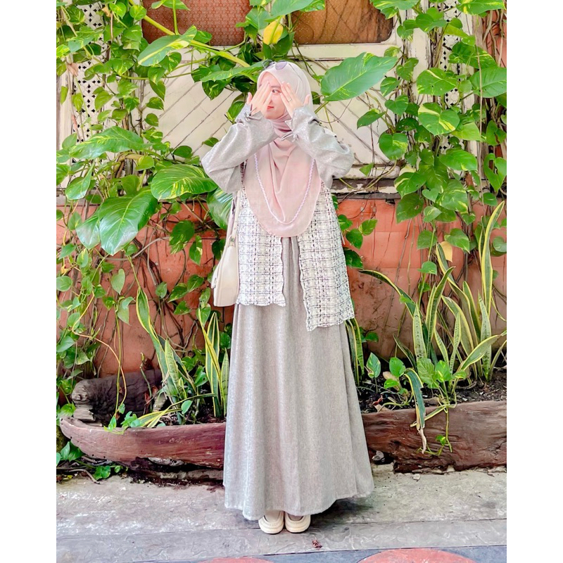 Humaira Abaya set outer terpisah fashion muslimah korean tweed katun madinah