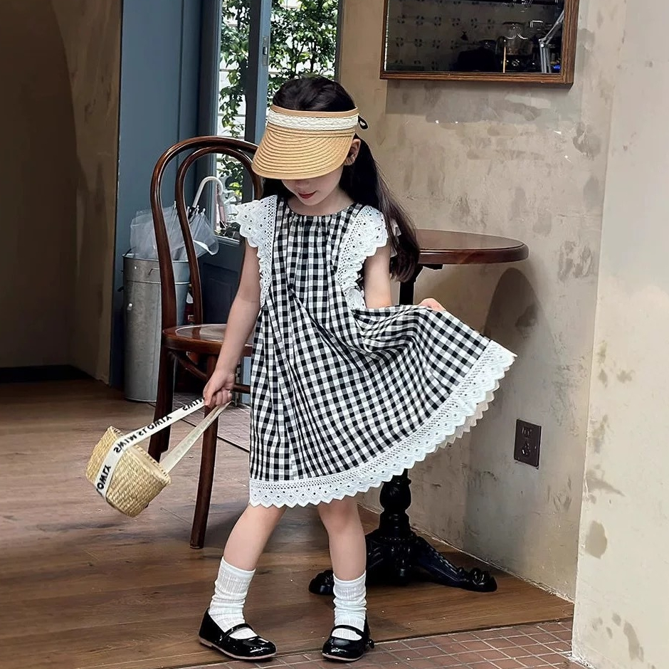 【Fancy Baju Anak】1-8Tahun Dress Anak Perempuan Korean Style Kotak Renda QZ-180