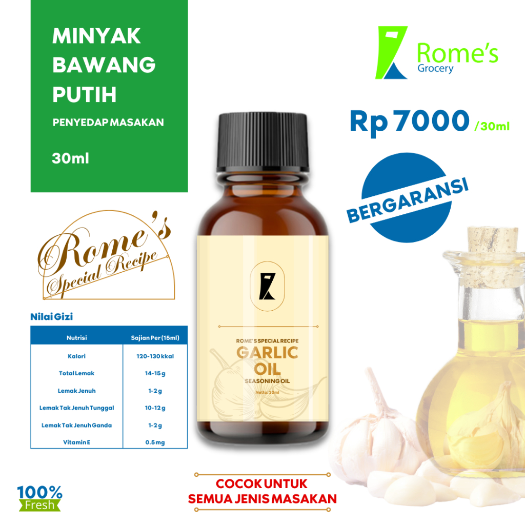 

Minyak Bawang Putih/Garlic Essen | 30ml | Rome's Special Recipe | Bergaransi I Rome's Grocery