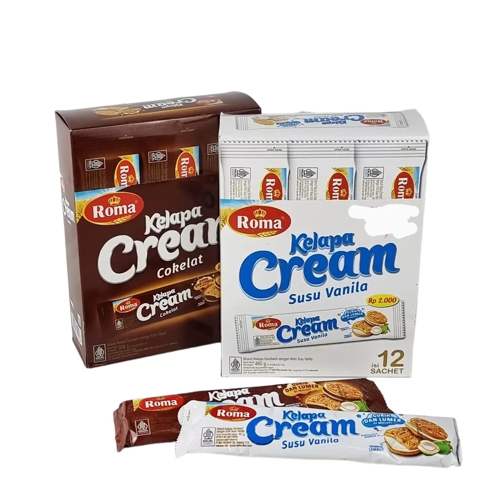 

Roma Kelapa Cream Susu Vanilla / Cokelat Pack (Isi 12 Pcs)