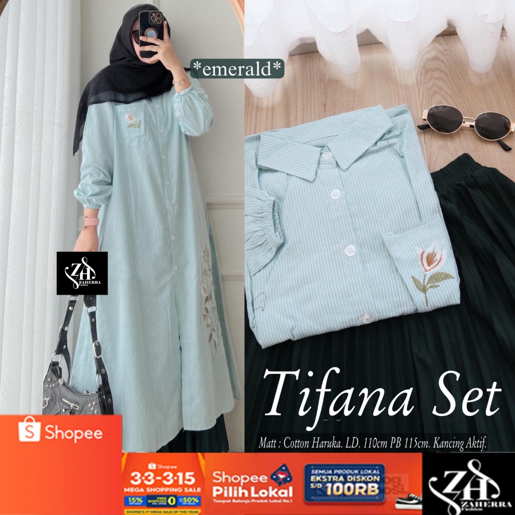 TIFANA LONG TUNIK SET ROK PLISKET PREMIUM - setelan rok tunik wanita dewasa kekinian highquality