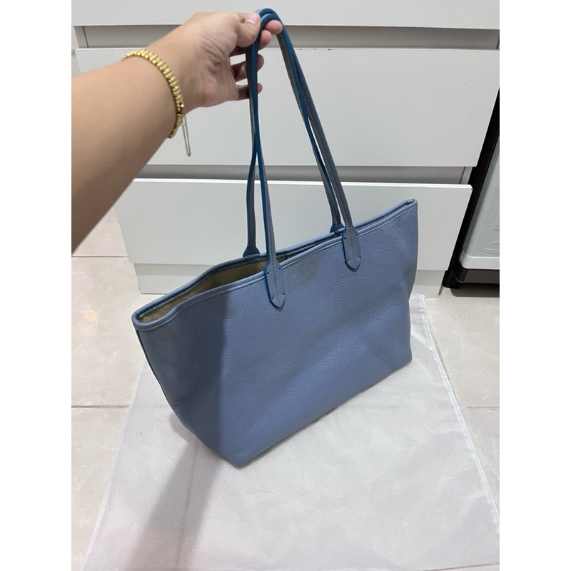 Tote bag kulit asli baby blue | Tas morgan Kulas warna biru muat banyak