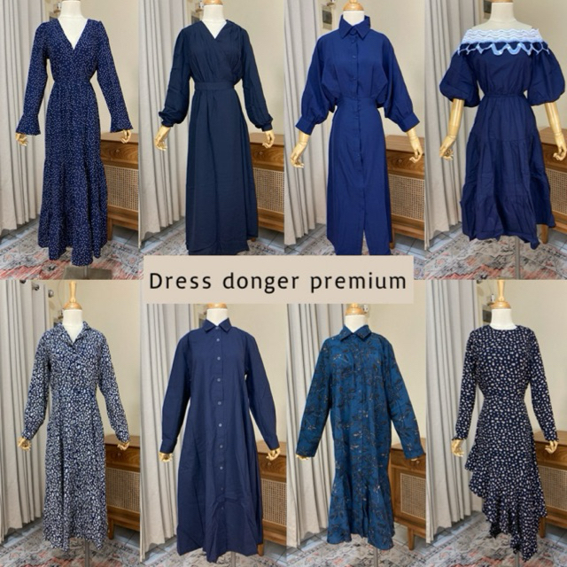 Dress Warna Biru Dongker Wanita / Dress premium / Dress korean style