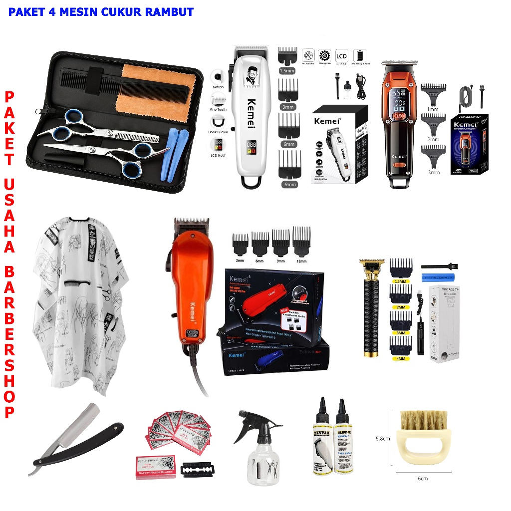 (COD) Paket Usaha Cukur Rambut Lengkap Peralatan Alat Mesin Cukur Rambut Gunting Potong Pangkas Gunt