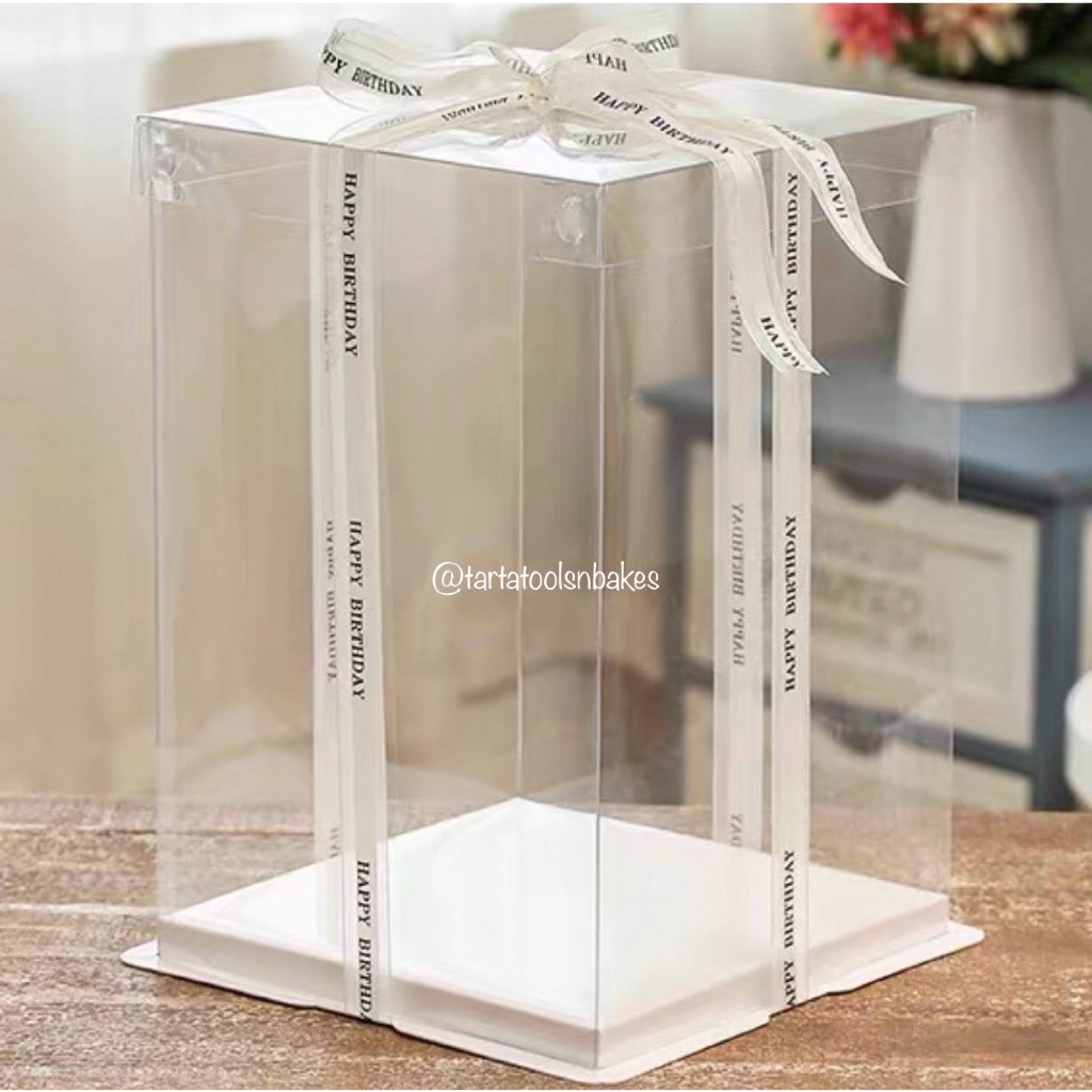 

Kotak Mika Kue Cake Segi Bening Transparan 22x22x30CM