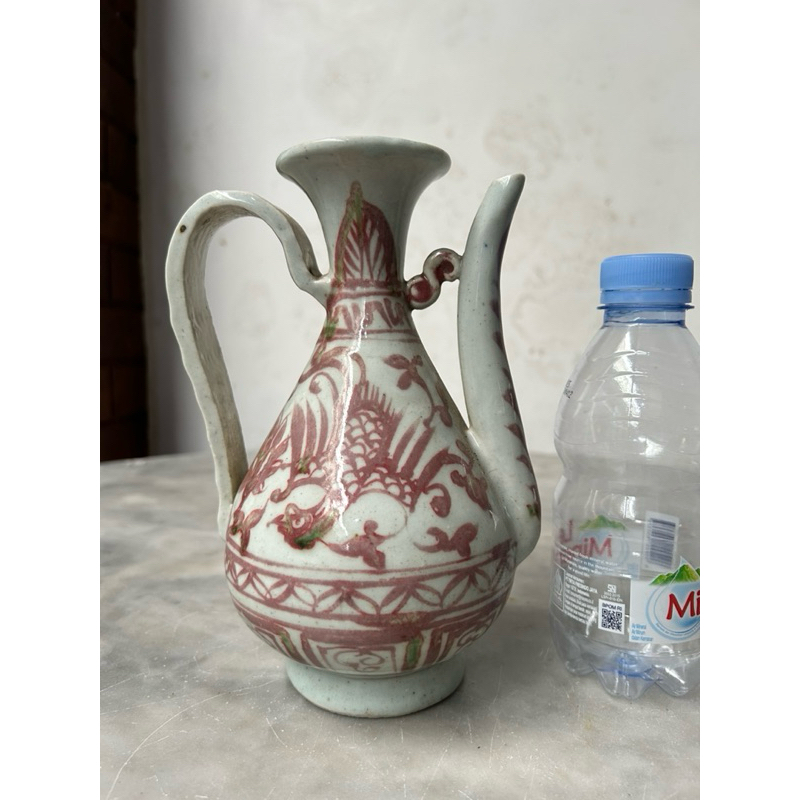 Keramik China Kuno Dinasty Teko Red Under Glaze Burung Hong Antik