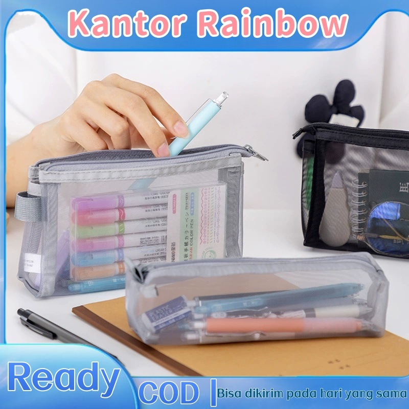 

【READY】Tempat Pensil Transparan Satu/Dua Lapisan Dengan Resleting Kotak Pensil Sekolah Kantor Simple Pencil Case A6