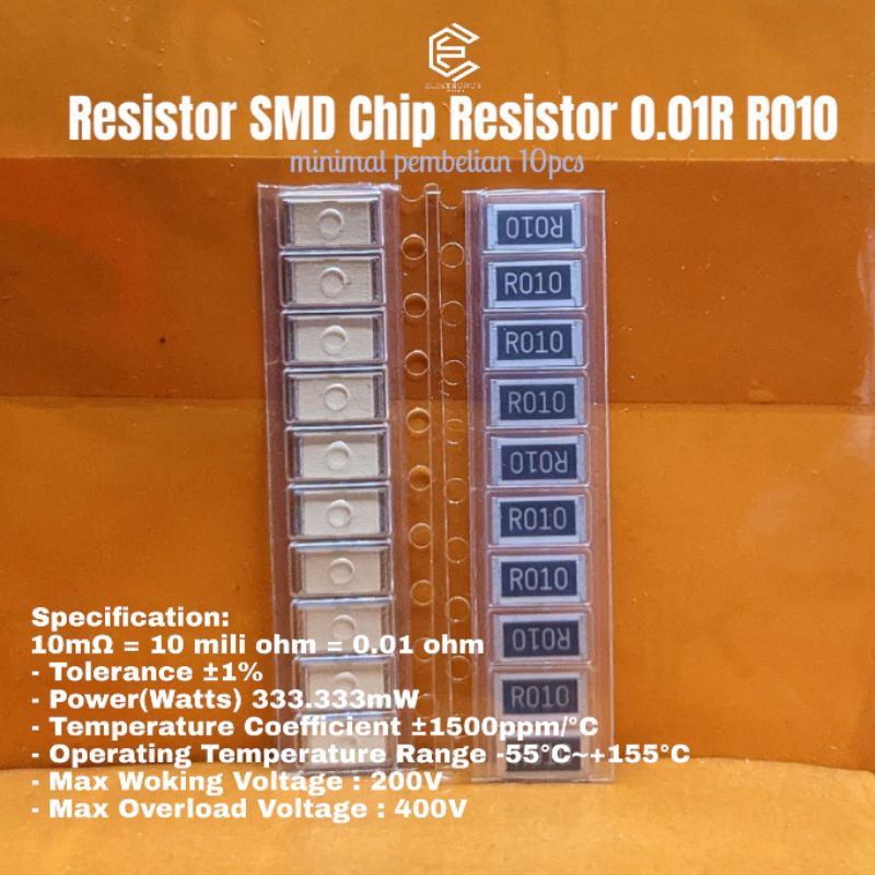 (10pcs) 10mΩ 1206 ±1 Thick Film Resistor SMD Chip Resistor 0.01R R010