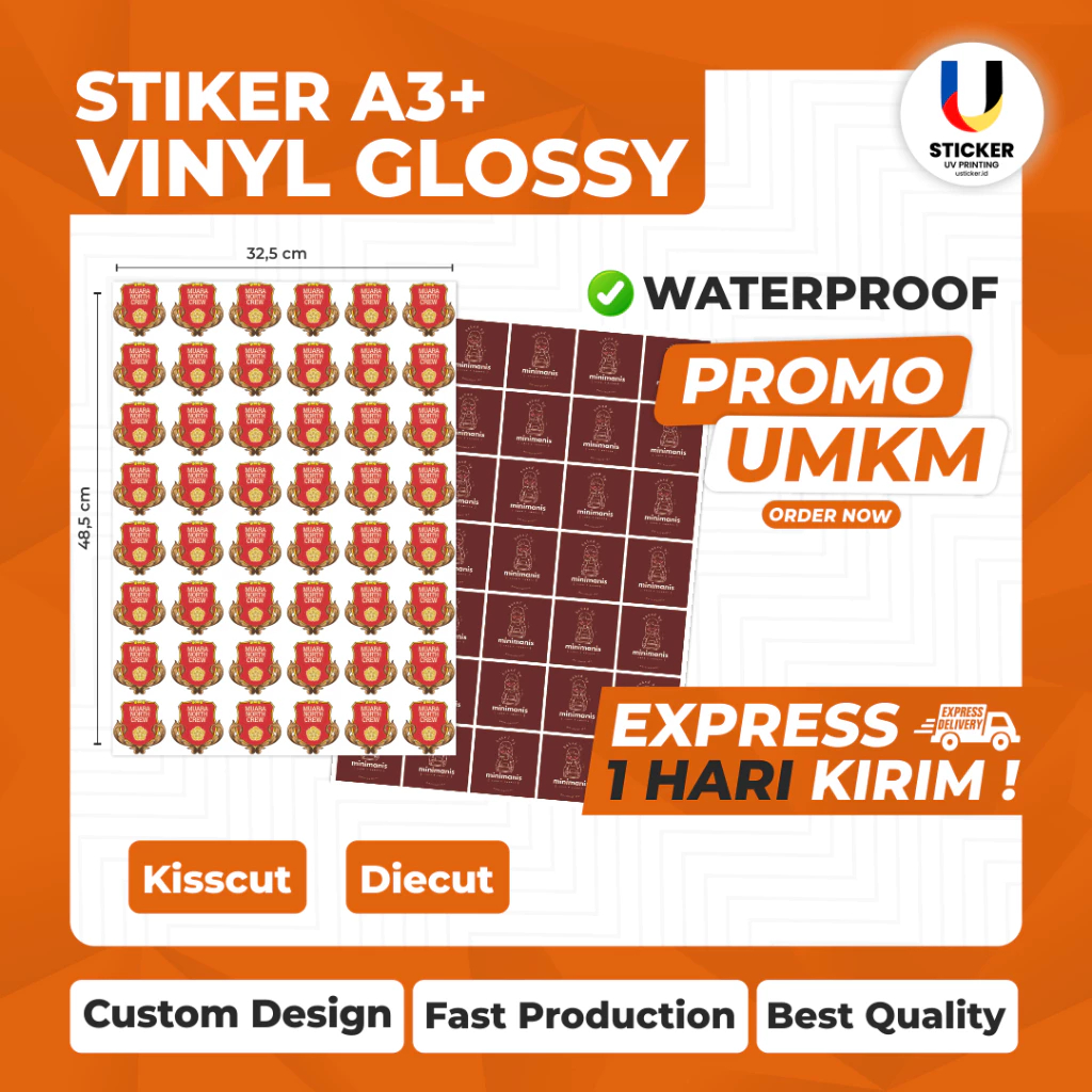 CETAK STICKER CUSTOM VINYL GLOSSY (SUDAH CUTTING)
