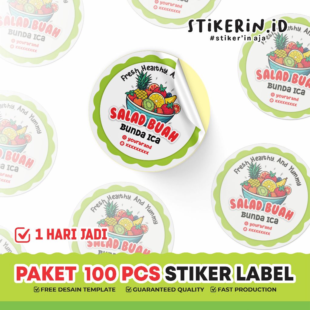 

Cetak Stiker Label Kemasan Paket 100pcs Plus Cutting Satu Hari Jadi