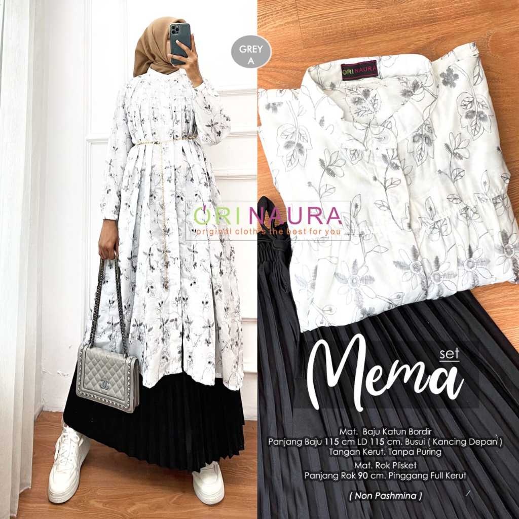 Mema Set Rok Long Tunik Katun Bordir Set Rok Plisket Cantik By Ori Naura