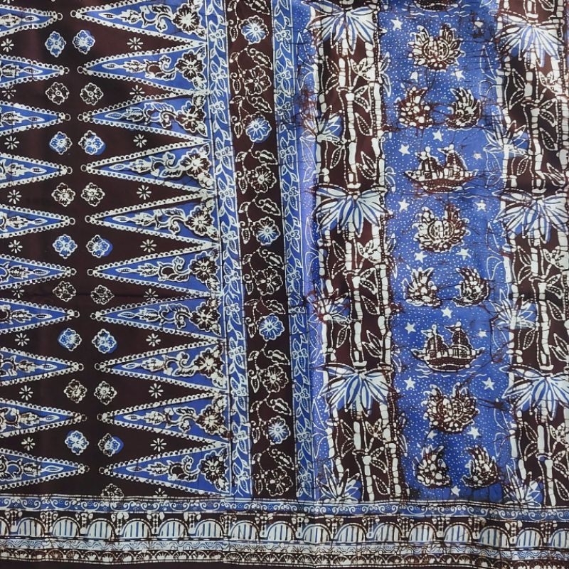Set sarung selendang batik Jambi katun halus angsoduo kapal biru cokelat setalan kain dan tekuluk ja