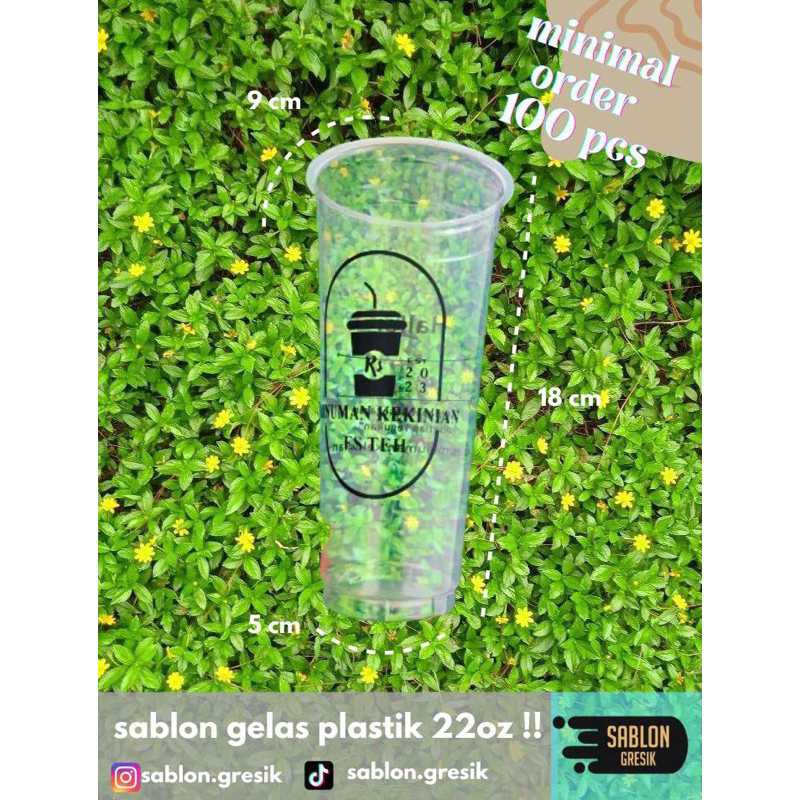 Sablon Gelas plastik dan cup 22oz Hok slim minimal order hanya 100pcs termurah dan terbaik