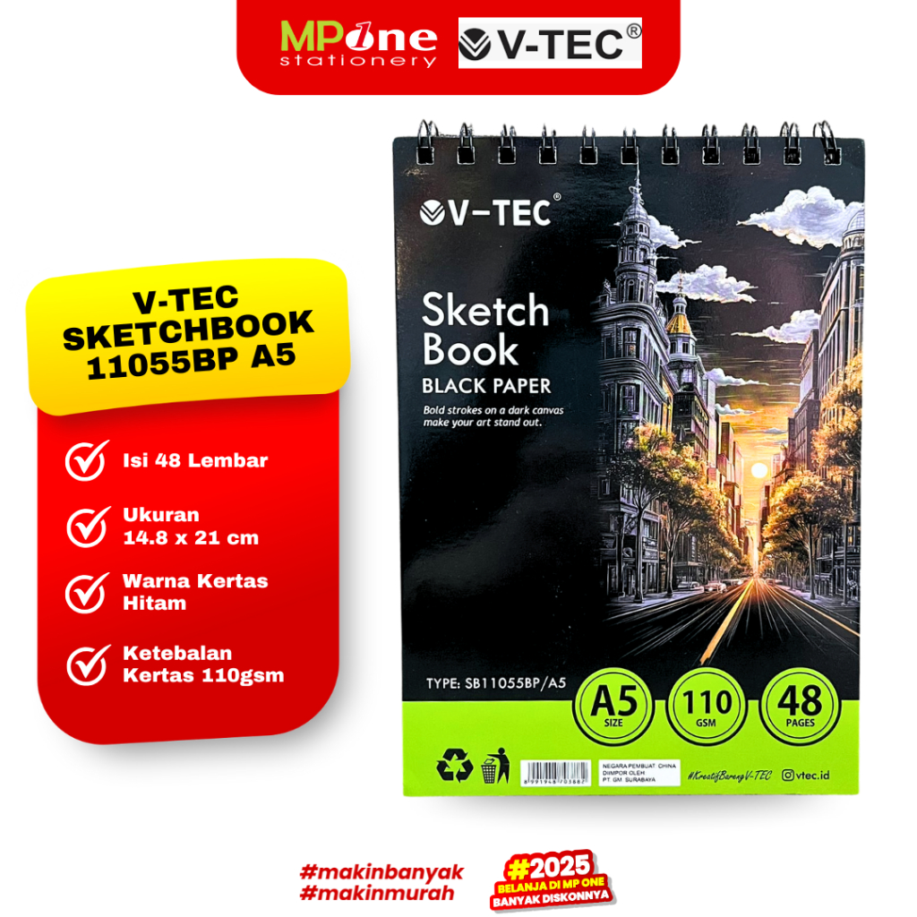 

V-Tec Sketchbook Black Paper A5 11055BP /Sketch Book Jilid Spiral / Buku Gambar Sketsa Kertas Hitam A5 V-TEC