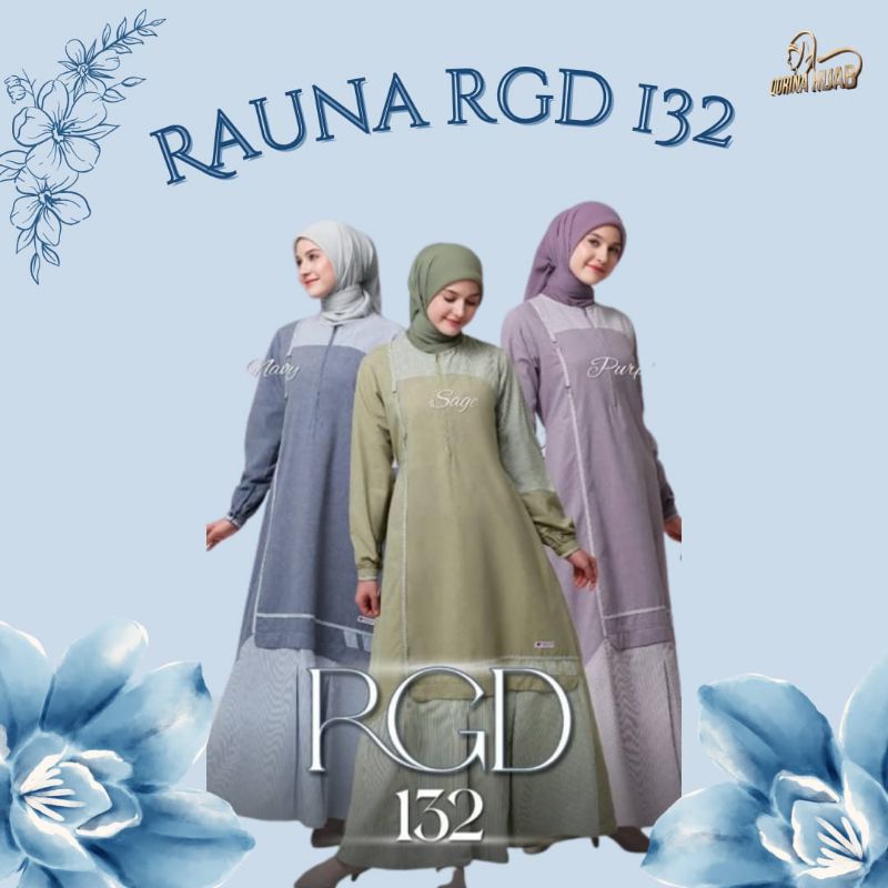 RAUNA RGD 132 / RAUNA PRIDE / gamis katun / gamis rumahan / gamis sage / gamis purple / gamis navy /