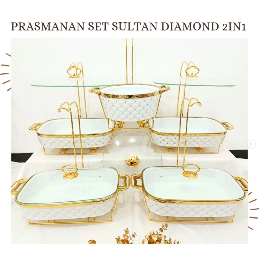 Prasmanan Keramik Set Sultan Diamond 4 Segi 1 Bulat Tutup Kaca + Gantungan 2in1 TTM-2618 / TTM-2619