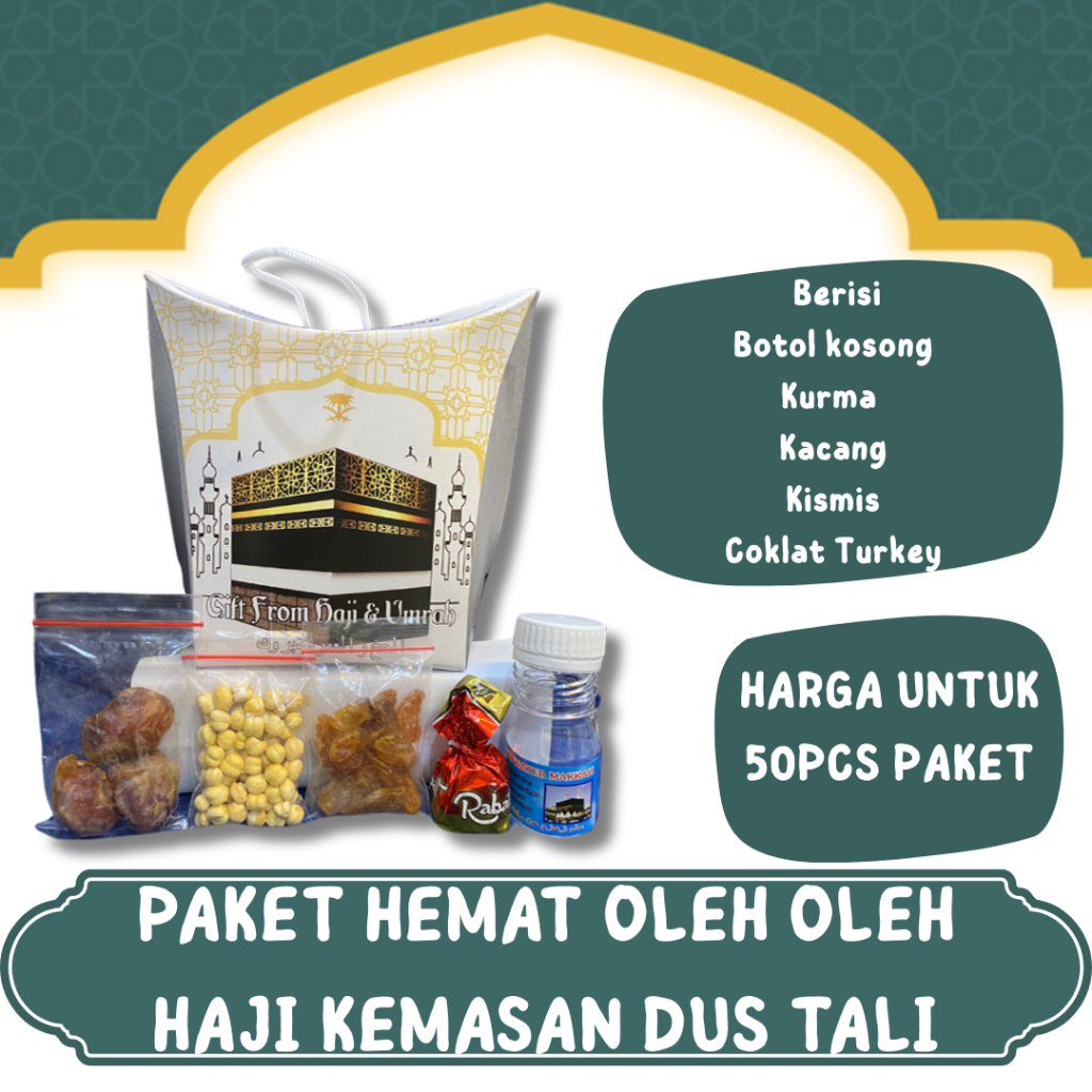 

PAKET OLEH OLEH HAJI DAN UMROH 50 PCS PAKET KEMASAN DUS TALI I SOUVENIR OLEH OLEH HAJI DUS JINJING I HAMPERS HAJI DUS TENTENG PREMIUM