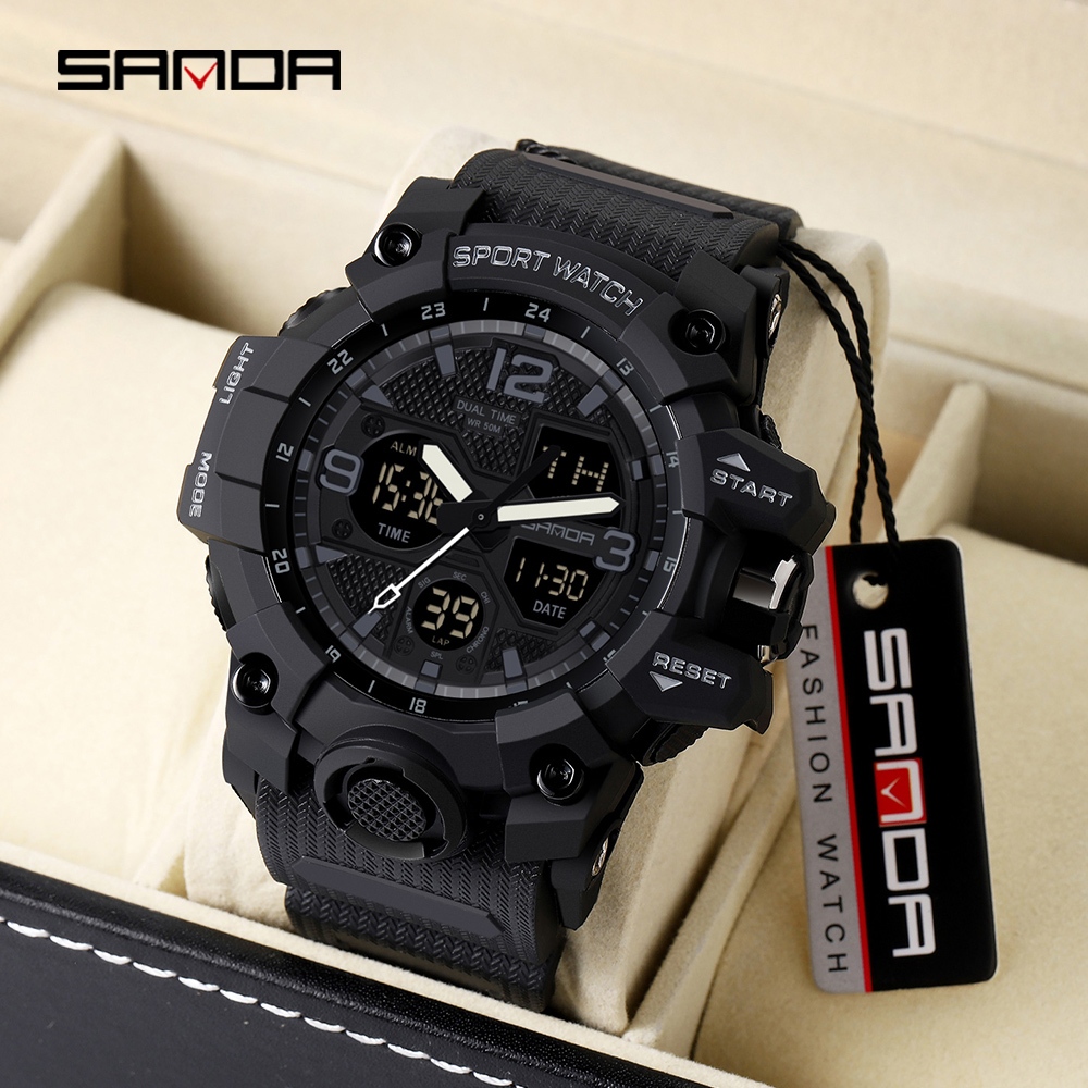 SANDA 6030 Jam Tangan Pria Olahraga Merek Teratas Jam Tangan Kuarsa Militer Jam Tangan Pria Tahan Ai