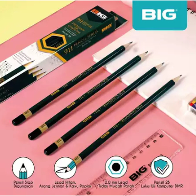 

12 Pcs BIG Pensil 2B Standar Ujian Komputer Graphite Pencil Extra Dark PS-911 - LUSINAN