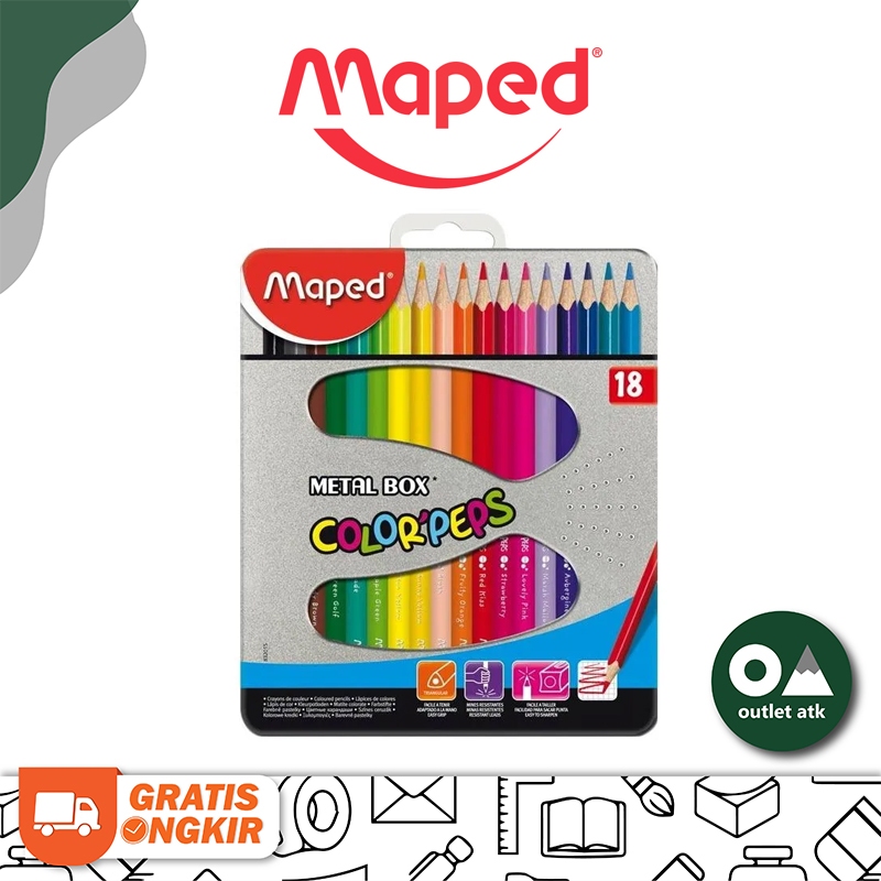 

Pensil Warna Maped Metal Box Colorpeps 18 Color Pencils Prancis
