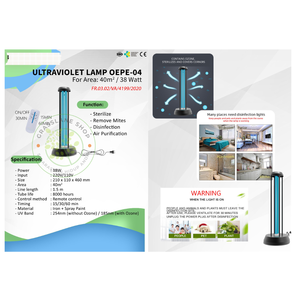 Lampu UV Lamp UVC Sterilizer Sterilisasi Ruangan Ozone 36W OEPE 04